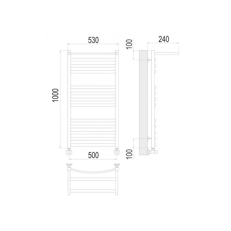 Полотенцесушитель Terminus Енисей П13 500x1000 НП (1/2") с полочкой схема