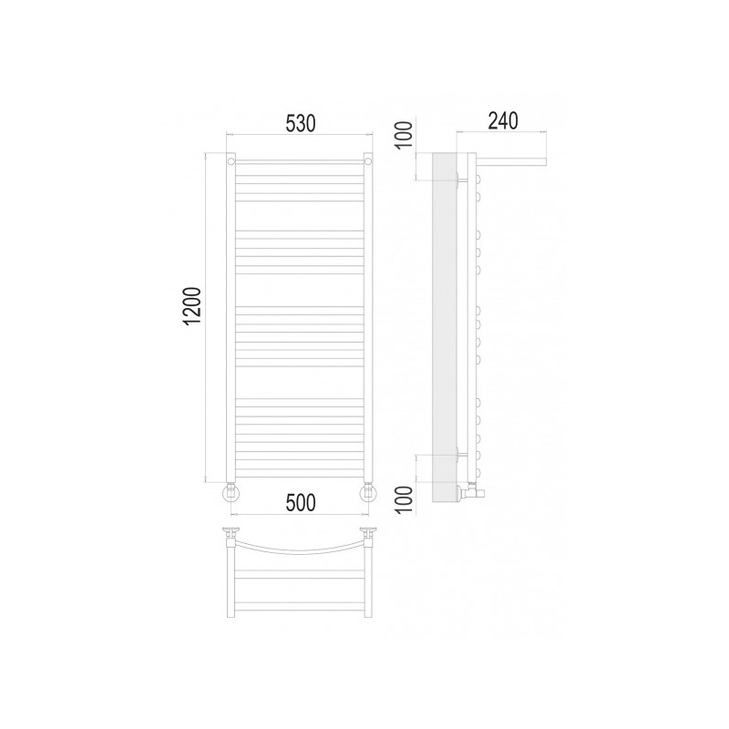 Полотенцесушитель Terminus Енисей П15 500x1200 НП (1/2") с полочкой схема