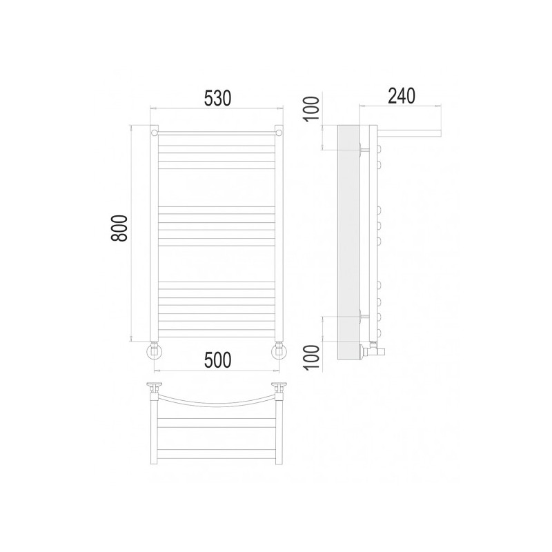 Полотенцесушитель Terminus Енисей П10 500x800 НП (1/2") с полочкой схема