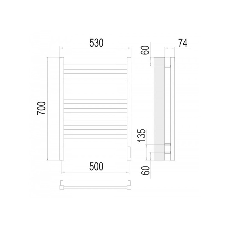 Полотенцесушитель Terminus Енисей электро П9 500x700 НП схема