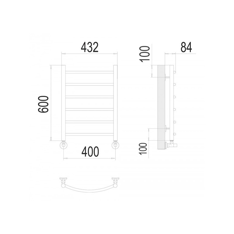 Полотенцесушитель Terminus Классик П6 400х600 НП (1/2") схема