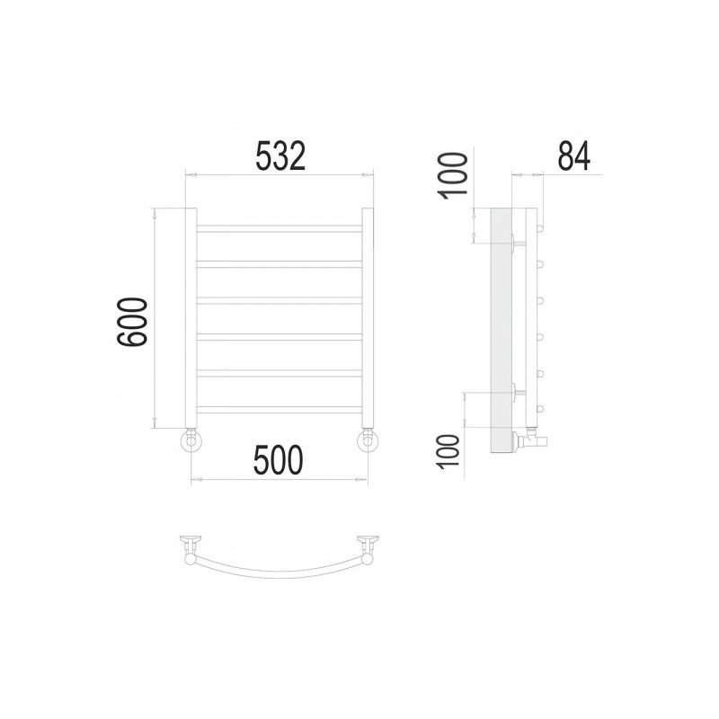 Полотенцесушитель Terminus Классик П6 500х600 НП (1/2") схема