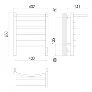 Полотенцесушитель Terminus Классик электро П6 400х650 НП с полочкой схема