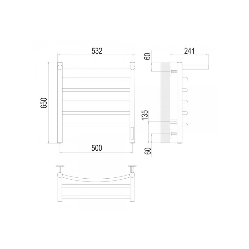 Полотенцесушитель Terminus Классик электро П6 500х650 НП с полочкой схема