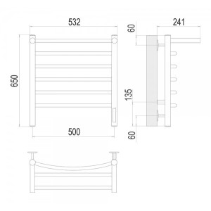 Полотенцесушитель Terminus Классик электро П6 500х650 НП с полочкой схема
