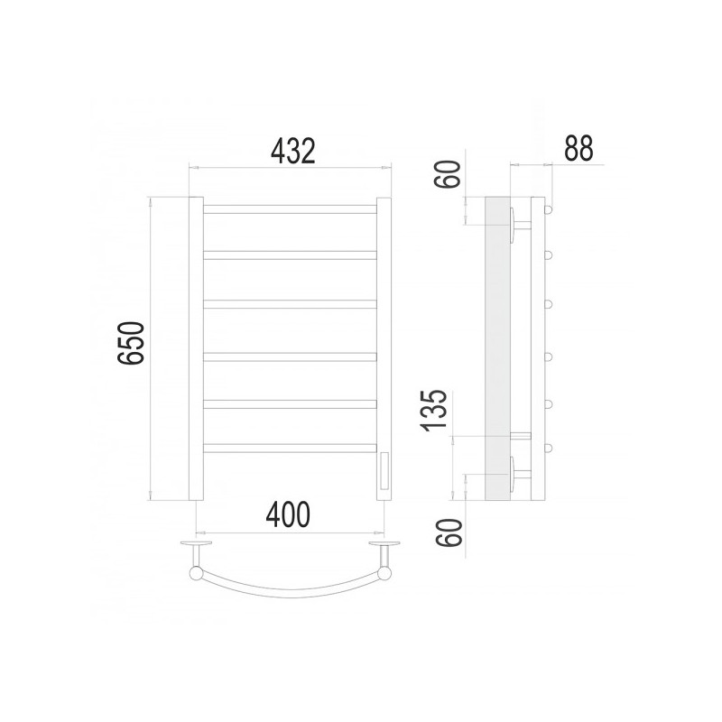 Полотенцесушитель Terminus Классик электро П6 400х650 НП схема