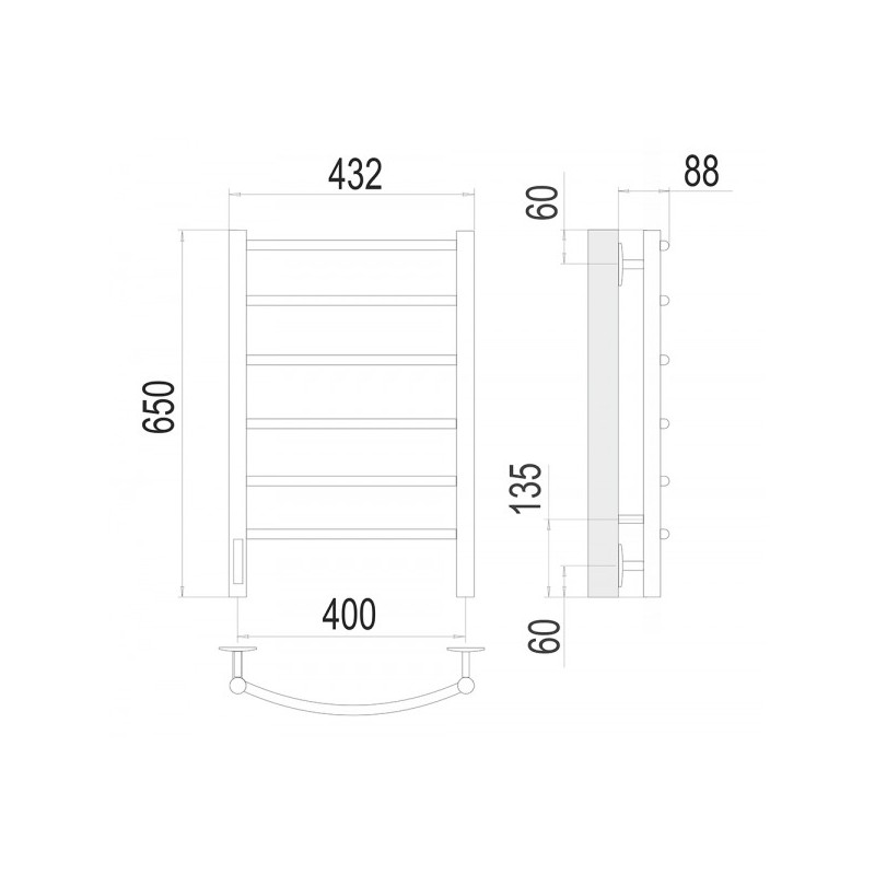 Полотенцесушитель Terminus Классик электро П6 400х650 НП диммер слева схема