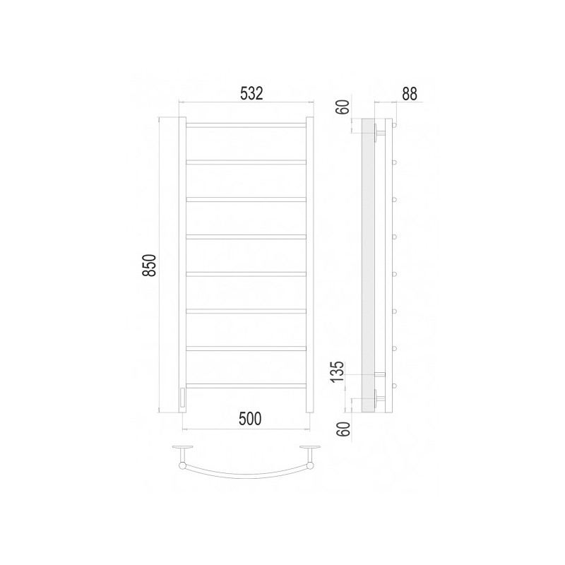 Полотенцесушитель Terminus Классик электро П8 500х850 НП диммер слева схема