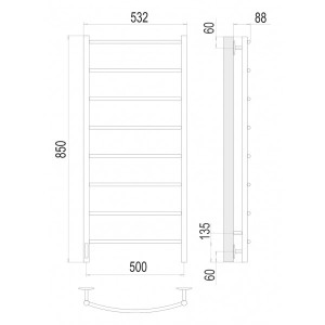 Полотенцесушитель Terminus Классик электро П8 500х850 НП диммер слева схема