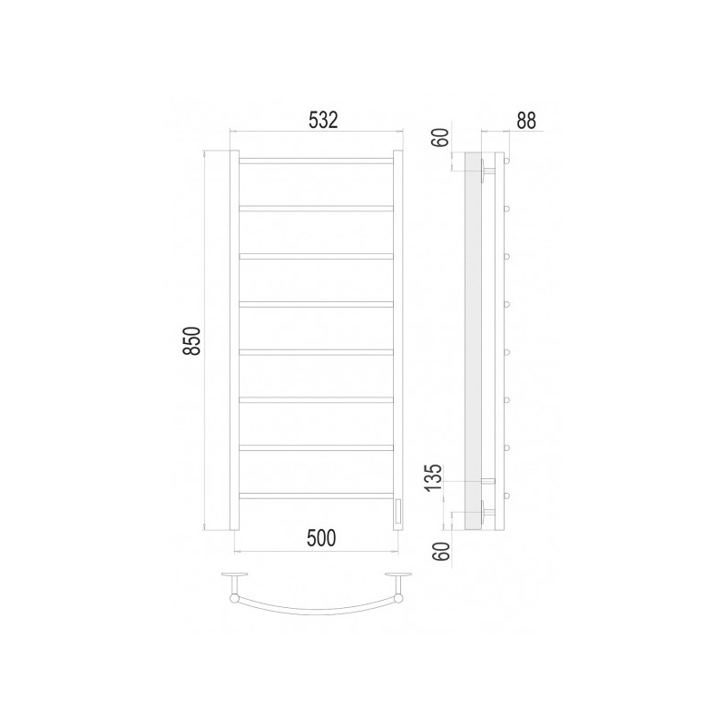 Полотенцесушитель Terminus Классик электро П8 500х850 НП схема