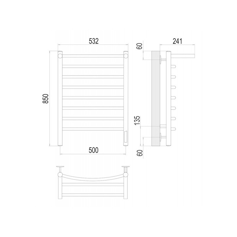 Полотенцесушитель Terminus Классик электро П8 500х850 НП с полочкой схема