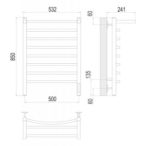 Полотенцесушитель Terminus Классик электро П8 500х850 НП с полочкой схема
