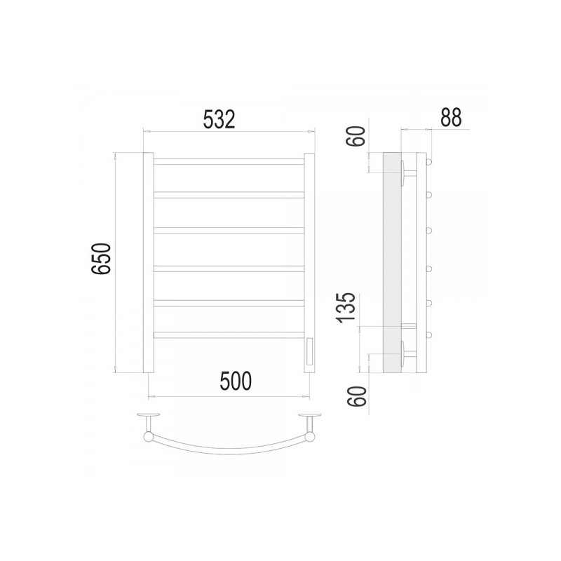 Полотенцесушитель Terminus Классик электро П6 500х650 НП схема