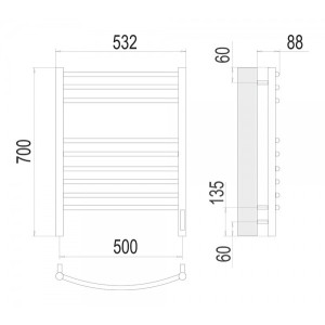 Полотенцесушитель Terminus Классик электро П9 500х700 НП (1/2") схема