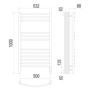 Полотенцесушитель Terminus Классик электро П12 500х1000 НП (1/2") схема