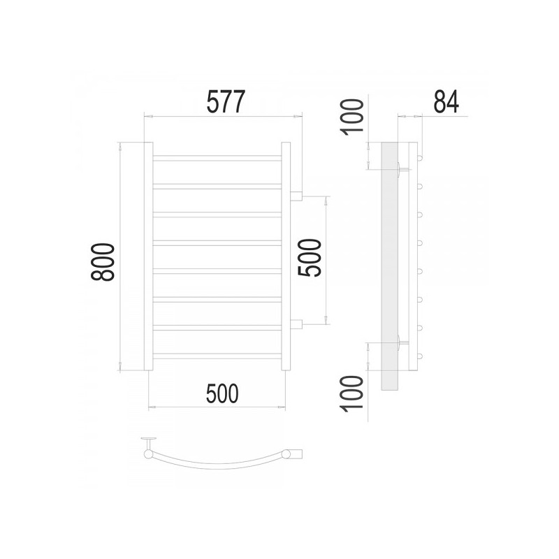 Полотенцесушитель Terminus Классик П8 500х800 БП (1") схема