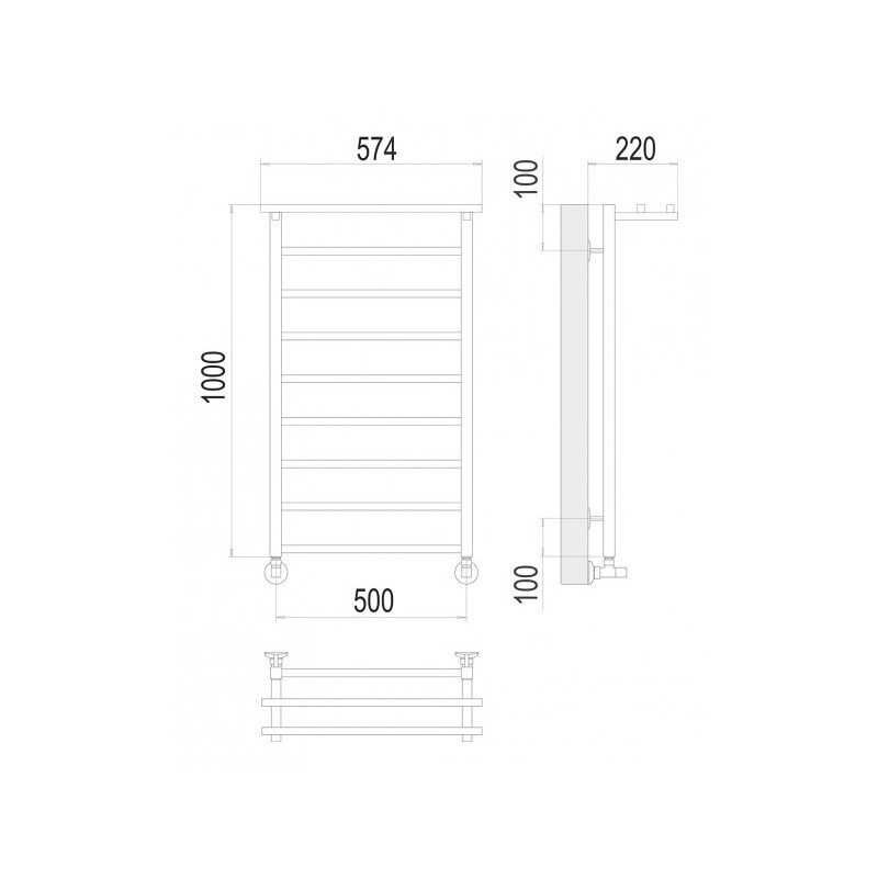 Полотенцесушитель Terminus Контур П9 500х1000 НП (1/2") с полочкой схема