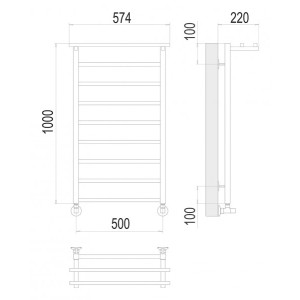 Полотенцесушитель Terminus Контур П9 500х1000 НП (1/2") с полочкой схема