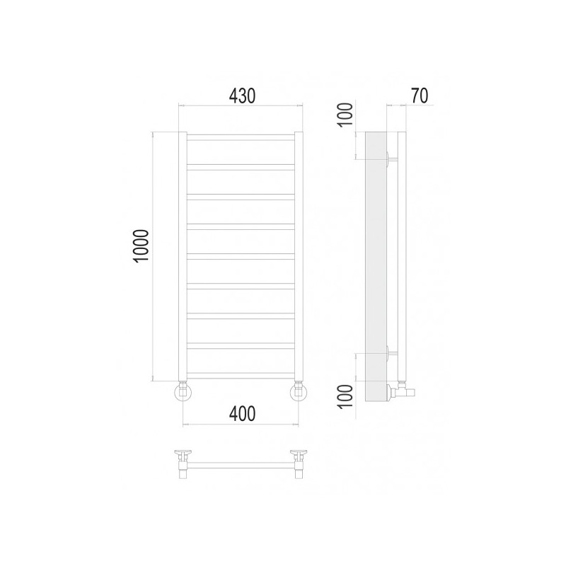 Полотенцесушитель Terminus Контур П9 400х1000 НП (1/2") схема