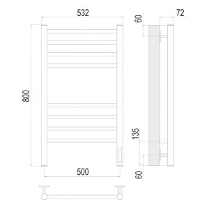 Полотенцесушитель Terminus Аврора электро КС П8 500х800 НП черный матовый схема