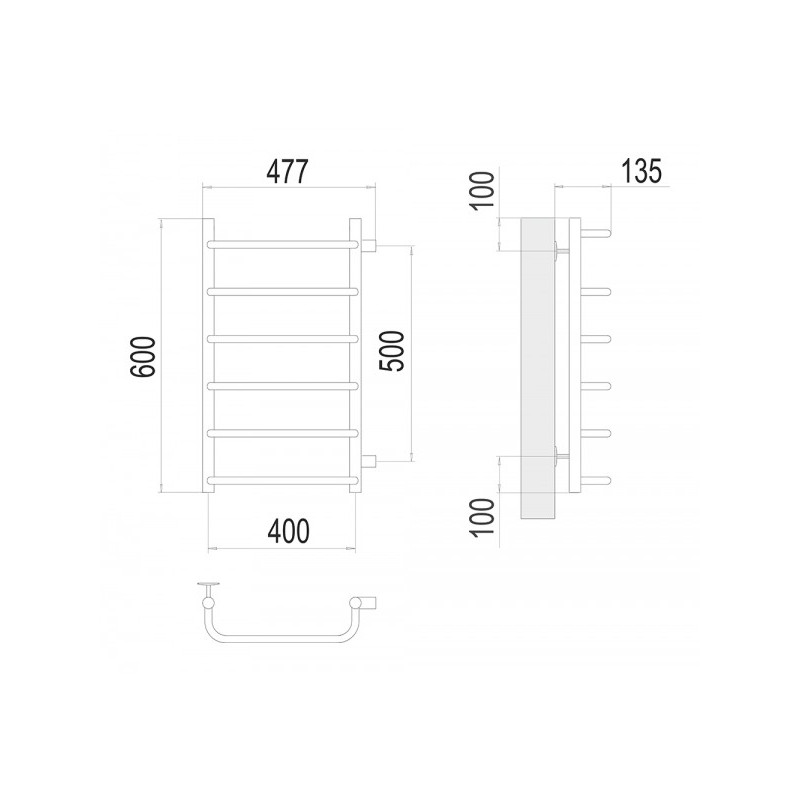 Полотенцесушитель Terminus Стандарт П6 400х600 БП (1") схема