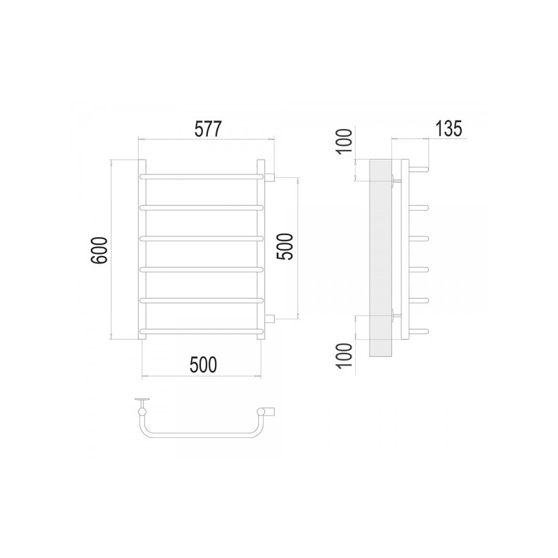 Полотенцесушитель Terminus Стандарт П6 500х600 БП (1") схема