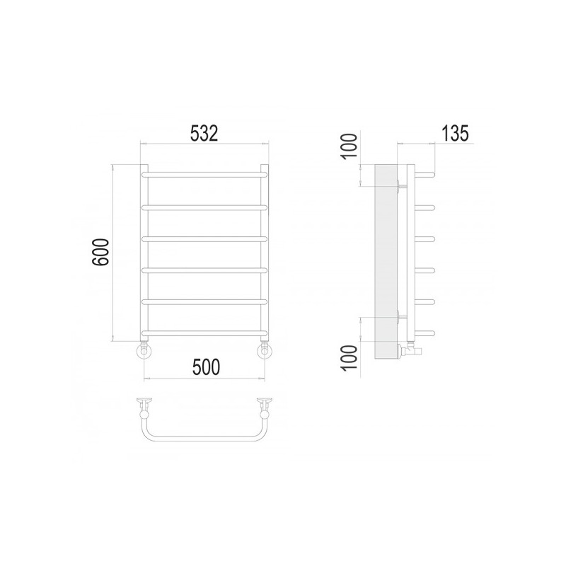 Полотенцесушитель Terminus Стандарт П6 500х600 НП (1/2") схема