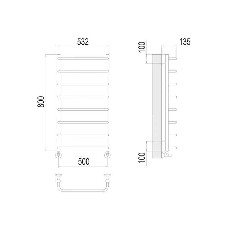 Полотенцесушитель Terminus Стандарт П8 500х800 НП (1/2") схема