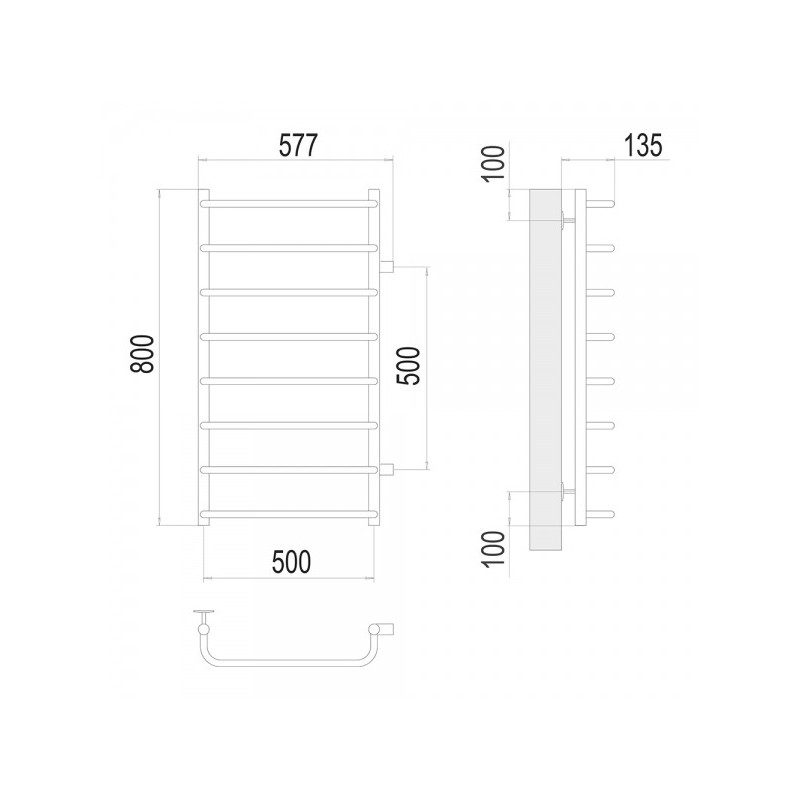 Полотенцесушитель Terminus Стандарт П8 500х800 БП 50 (1") схема