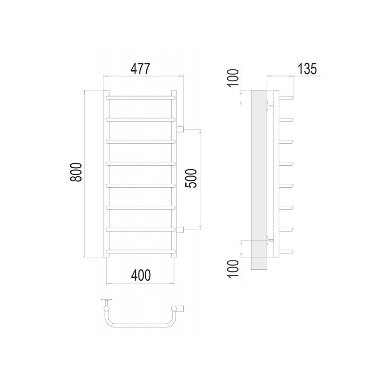Полотенцесушитель Terminus Стандарт П8 400х800 БП 50 (1") схема