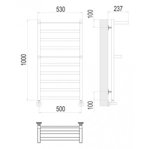 Полотенцесушитель Terminus Хендрикс П10 500х1000 НП (1/2") с 2 полочками схема