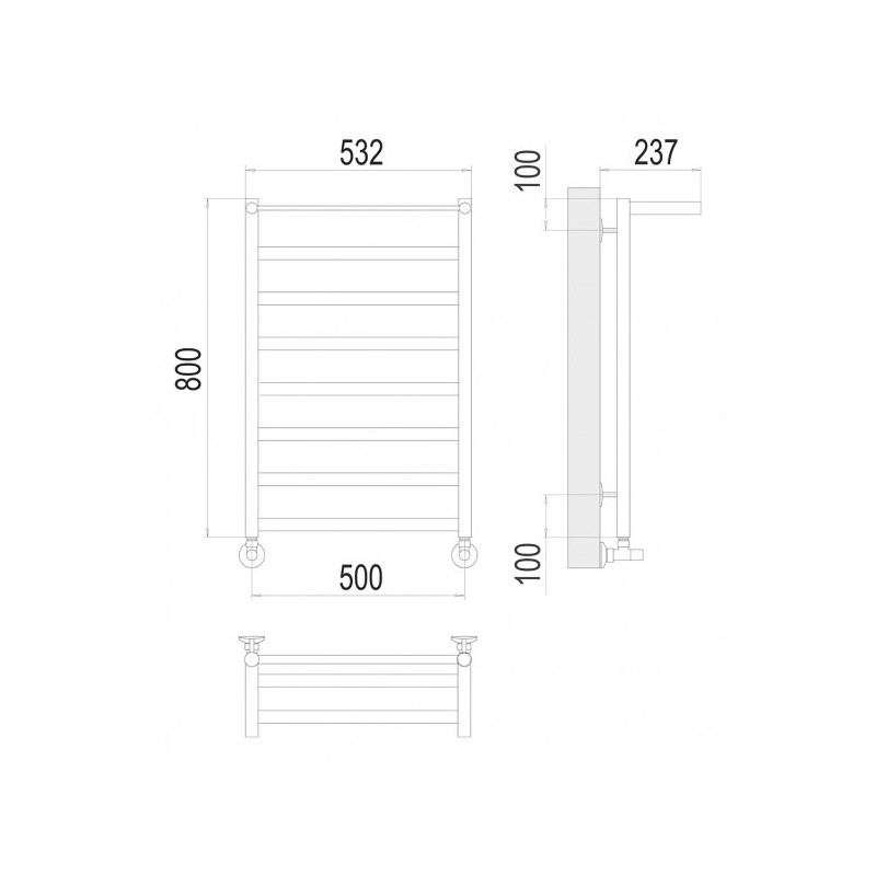 Полотенцесушитель Terminus Хендрикс П8 500х800 НП (1/2") с полочкой схема