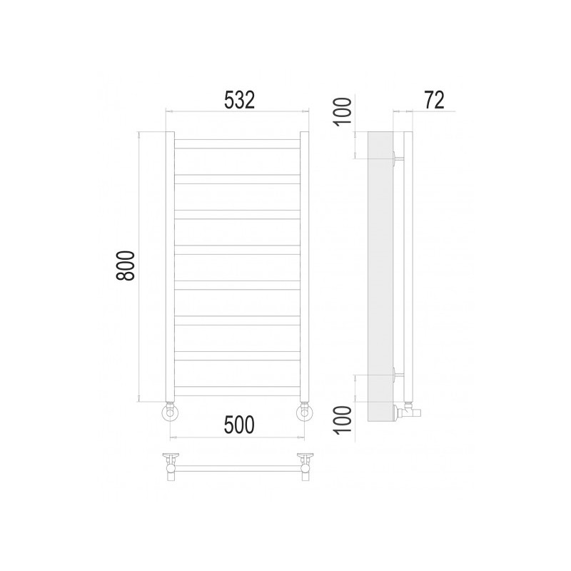 Полотенцесушитель Terminus Аврора П8 500x800 НП (1/2") черный схема