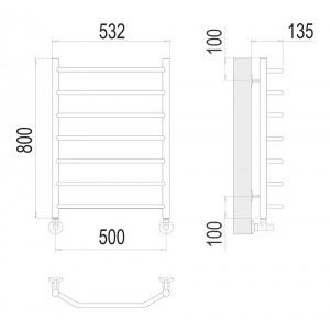 Полотенцесушитель Terminus Виктория П8 500х800 НП (1/2") черный схема