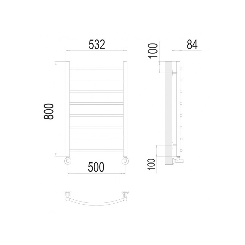 Полотенцесушитель Terminus Классик П8 500х800 НП (1/2") белый схема