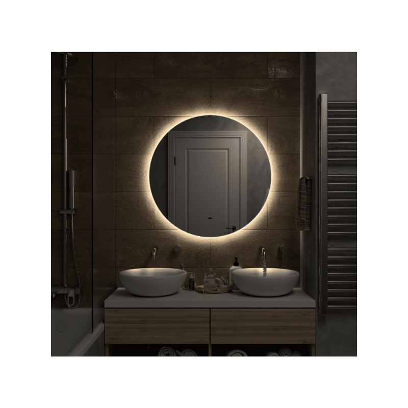 Зеркало Континент Ajour Led 80х80 (теплая подсветка) в темноте