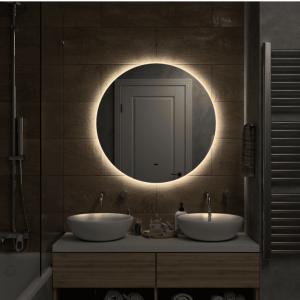 Зеркало Континент Ajour Led 80х80 (теплая подсветка) в темноте