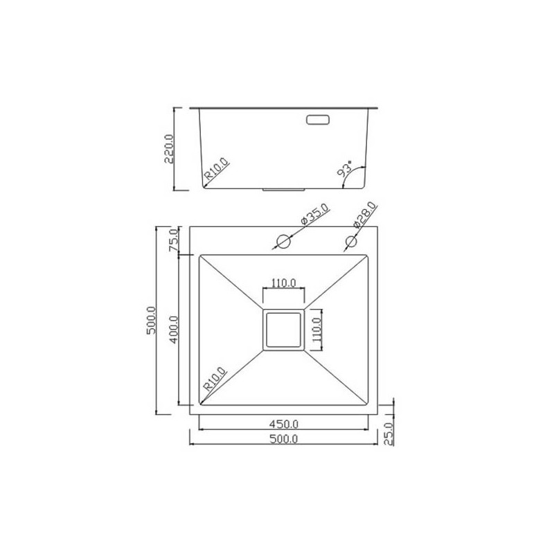 Кухонная мойка Roxen Simple 50 сатин схема