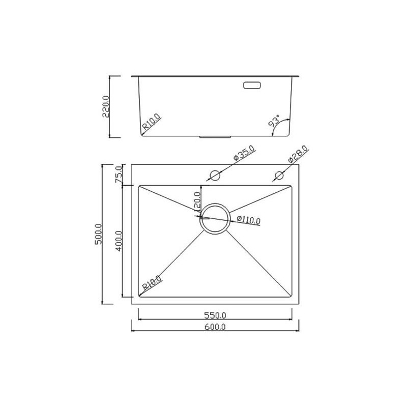 Кухонная мойка Roxen Simple 60 графит схема