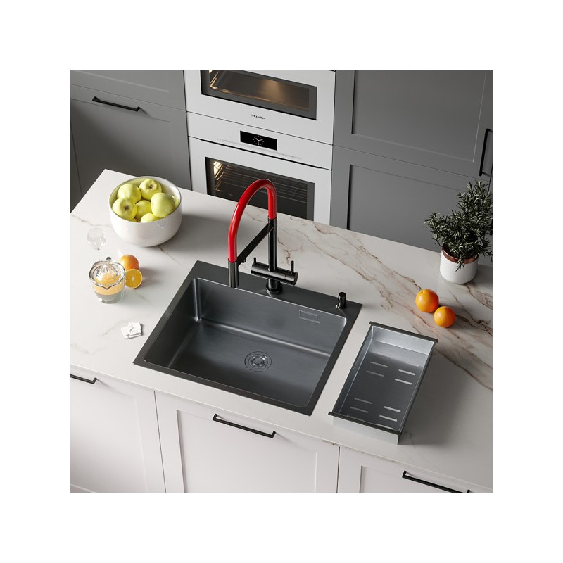Кухонная мойка Roxen Simple 60 графит в интерьере