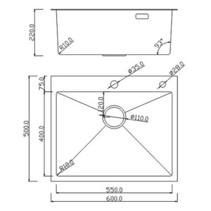 Кухонная мойка Roxen Simple 60 графит схема
