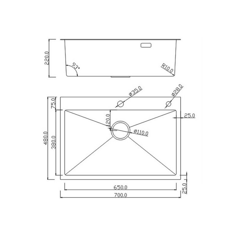 Кухонная мойка Roxen Simple 70 сатин схема