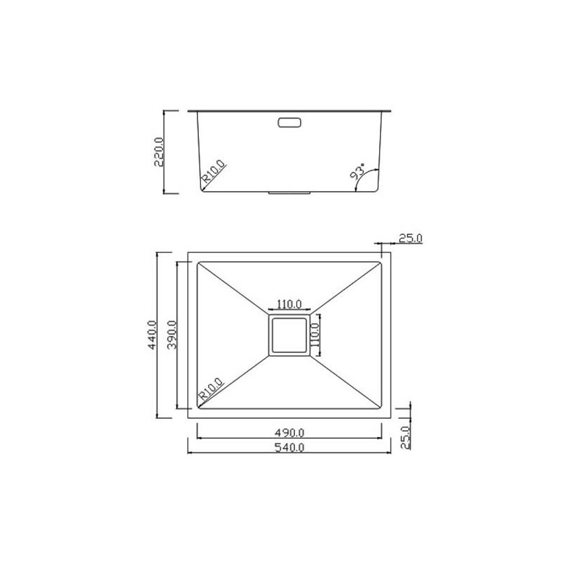 Кухонная мойка Roxen Uno 54 сатин схема