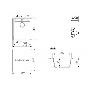 Кухонная мойка Ulgran Quartz Forte 425-05 бетон схема