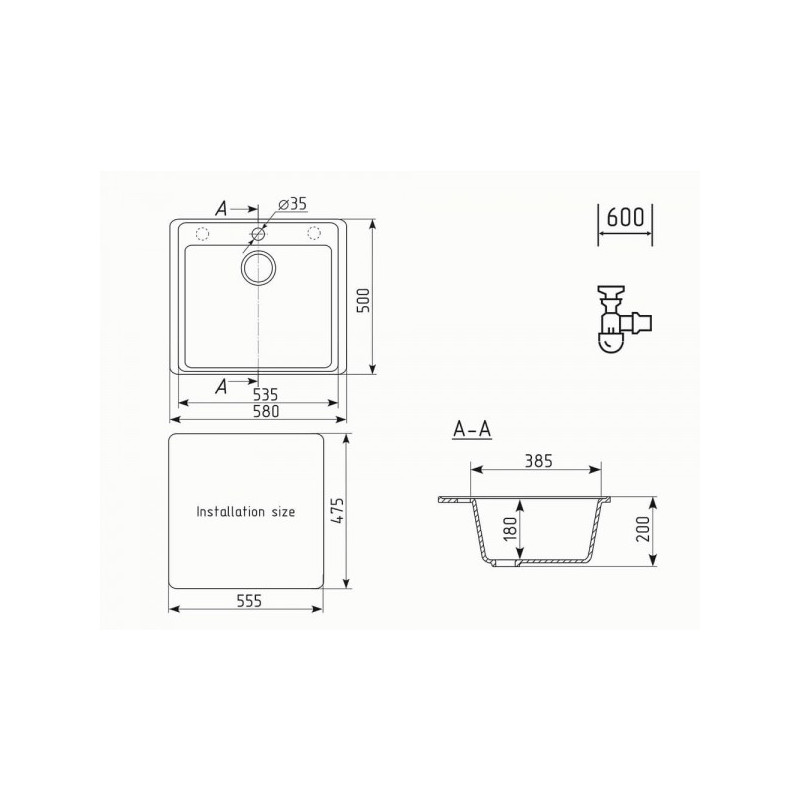Кухонная мойка Ulgran Quartz Forte 580-04 платина схема