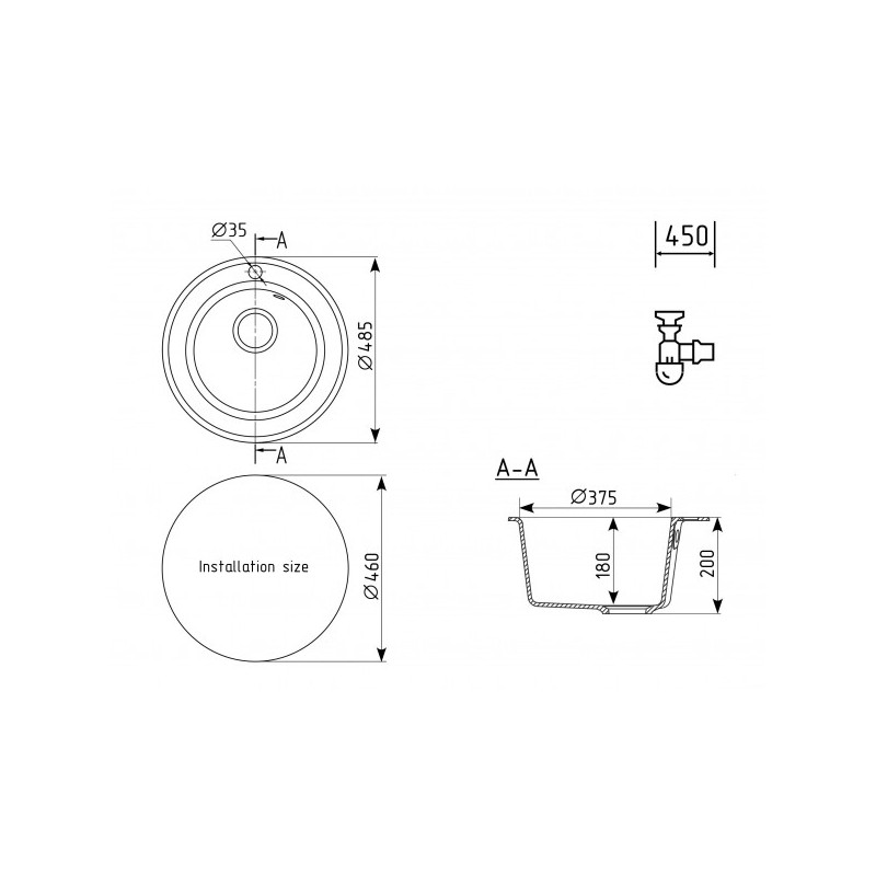 Кухонная мойка Ulgran Quartz Nora 485-01 жасмин схема