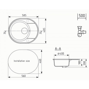 Кухонная мойка Ulgran Quartz Nora 585-01 жасмин схема