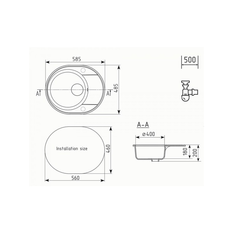 Кухонная мойка Ulgran Quartz Nora 585-05 бетон схема