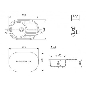 Кухонная мойка Ulgran Quartz Nora 750-05 бетон схема