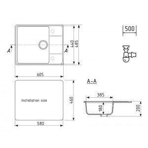Кухонная мойка Ulgran Quartz Prima 605-02 лен схема